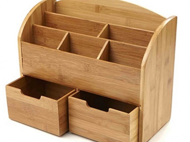 Premium Bamboo Desktop Organizer with 8 Compartments